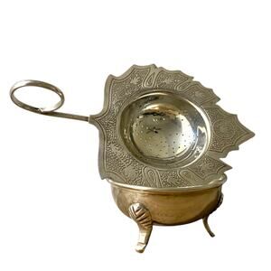Vintage Ca. 1950 Silver Plated Leaf Tea Strainer WITH Stand Antique